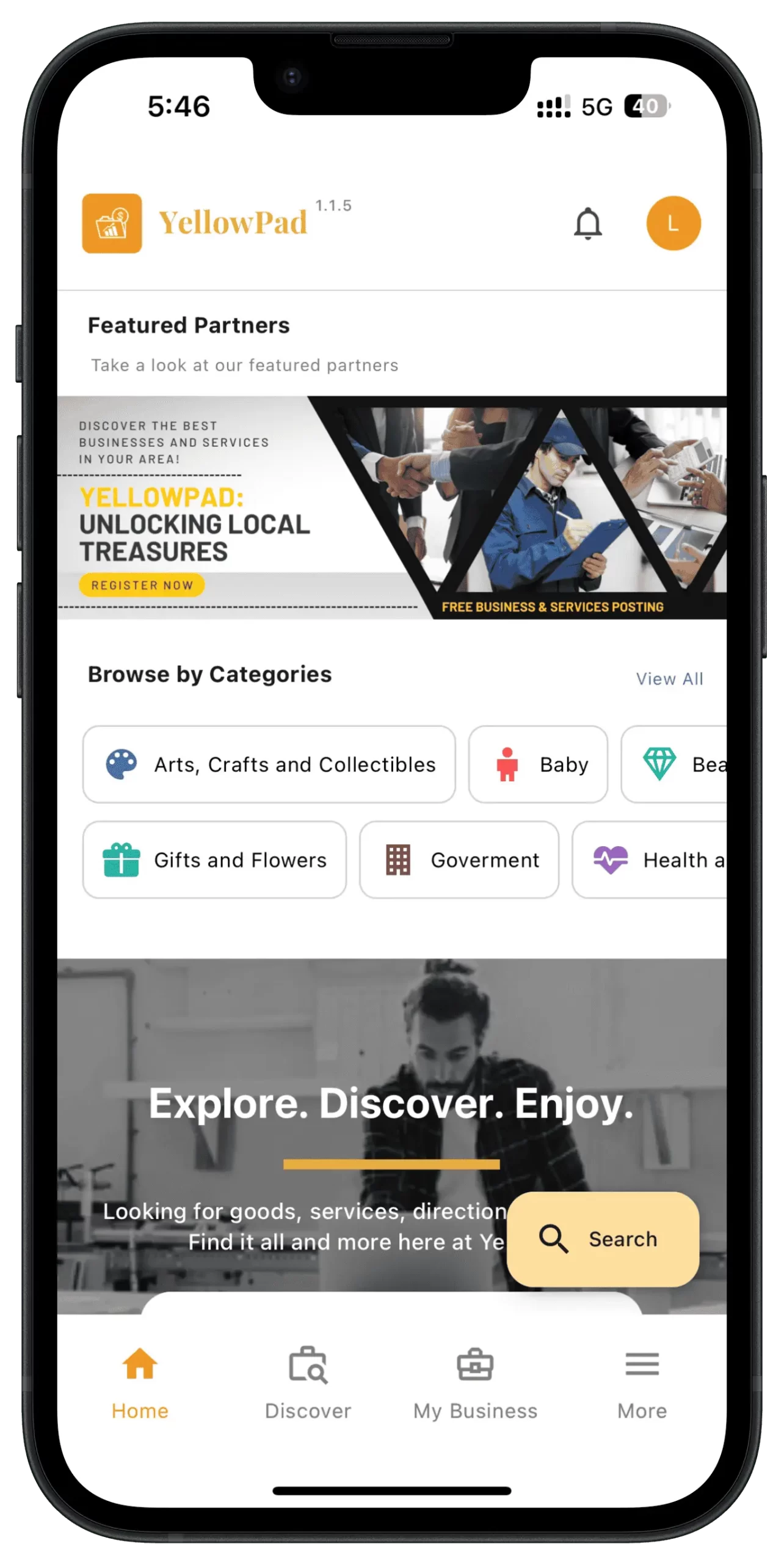 YellowPad: Local Business E-commerce Solutions Mobile App